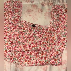 Shein Floral Crop Top Puff Sleeve